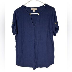 Michael Kors Deep Blue Blouse with Gold Accents